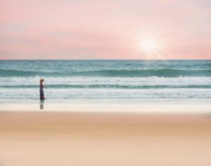 girl, walking, beach